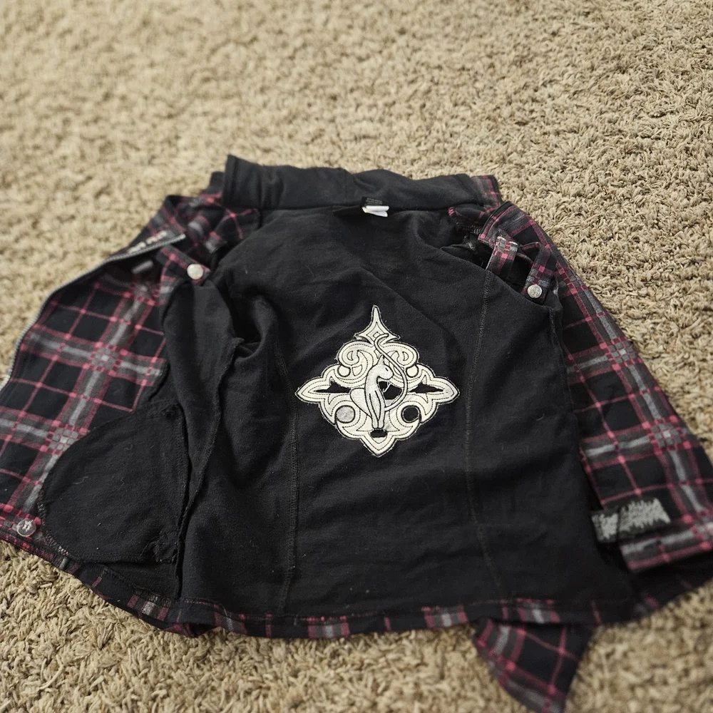 Baby Phat‎ Girls Zip Up Jacket Plaid Youth Size Medium Y2K Hip Hop Purple Black